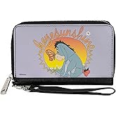 Buckle-Down Disney Wallet, Zip Around, Winnie the Pooh Eeyore Hello Sunshine Butterfly Pose Gray, Vegan Leather