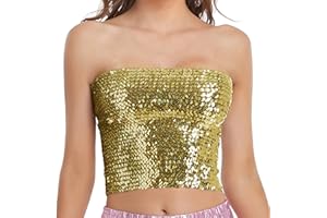 FENYONG Womens Sparkly Sequin Mermaid Crop Tops, Strapless Metallic Tube Tops for Party Clubwear