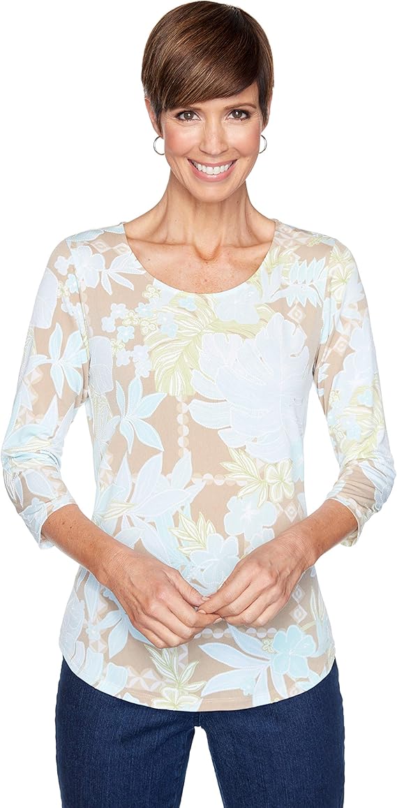 Ruby Rd. Women's Eclectic Floral Puff Top at Amazon Women’s Clothing store