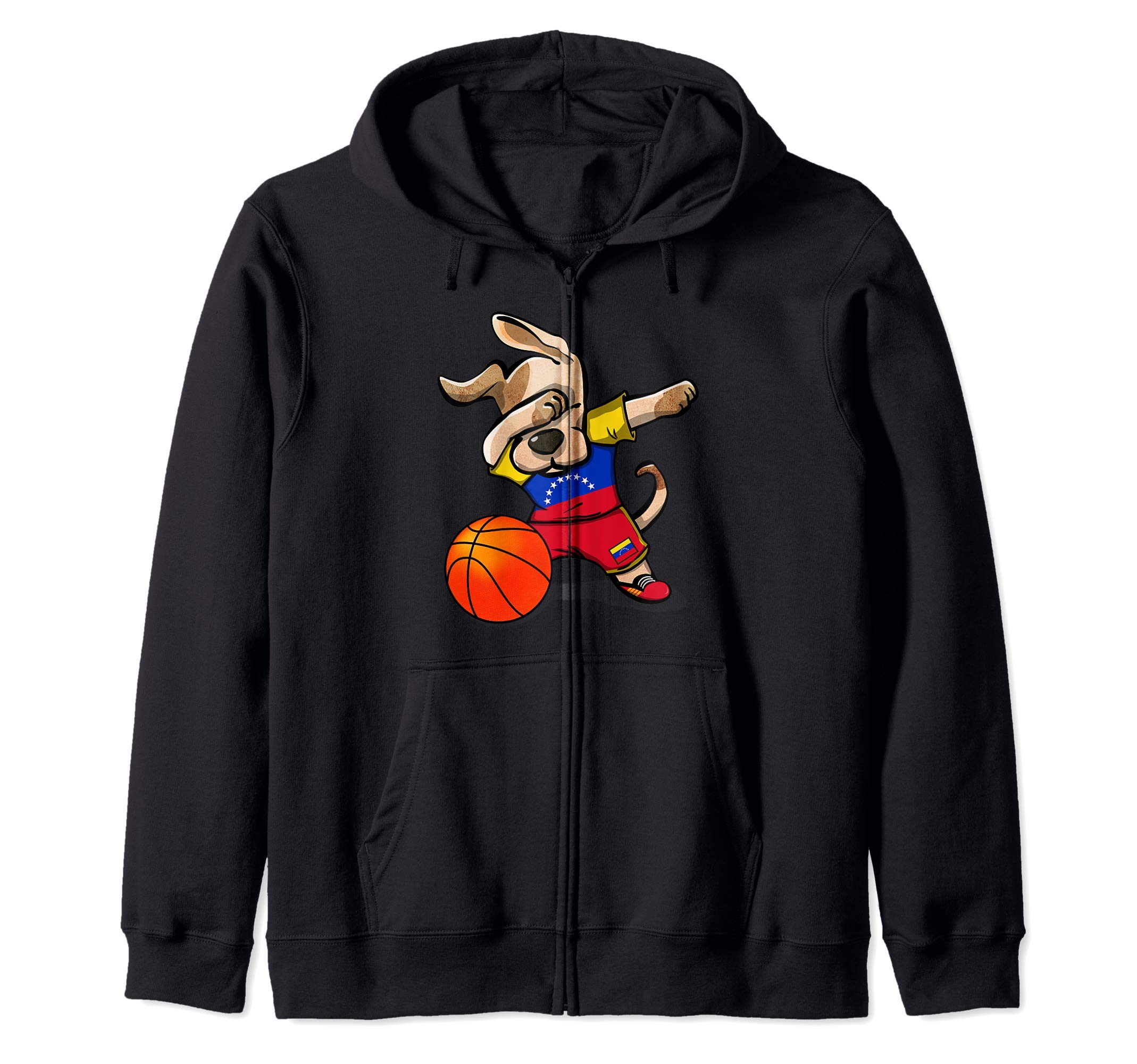 Funny Dabbing Dog Venezuela Basketball Venezuelan Flag Sport Zip Hoodie