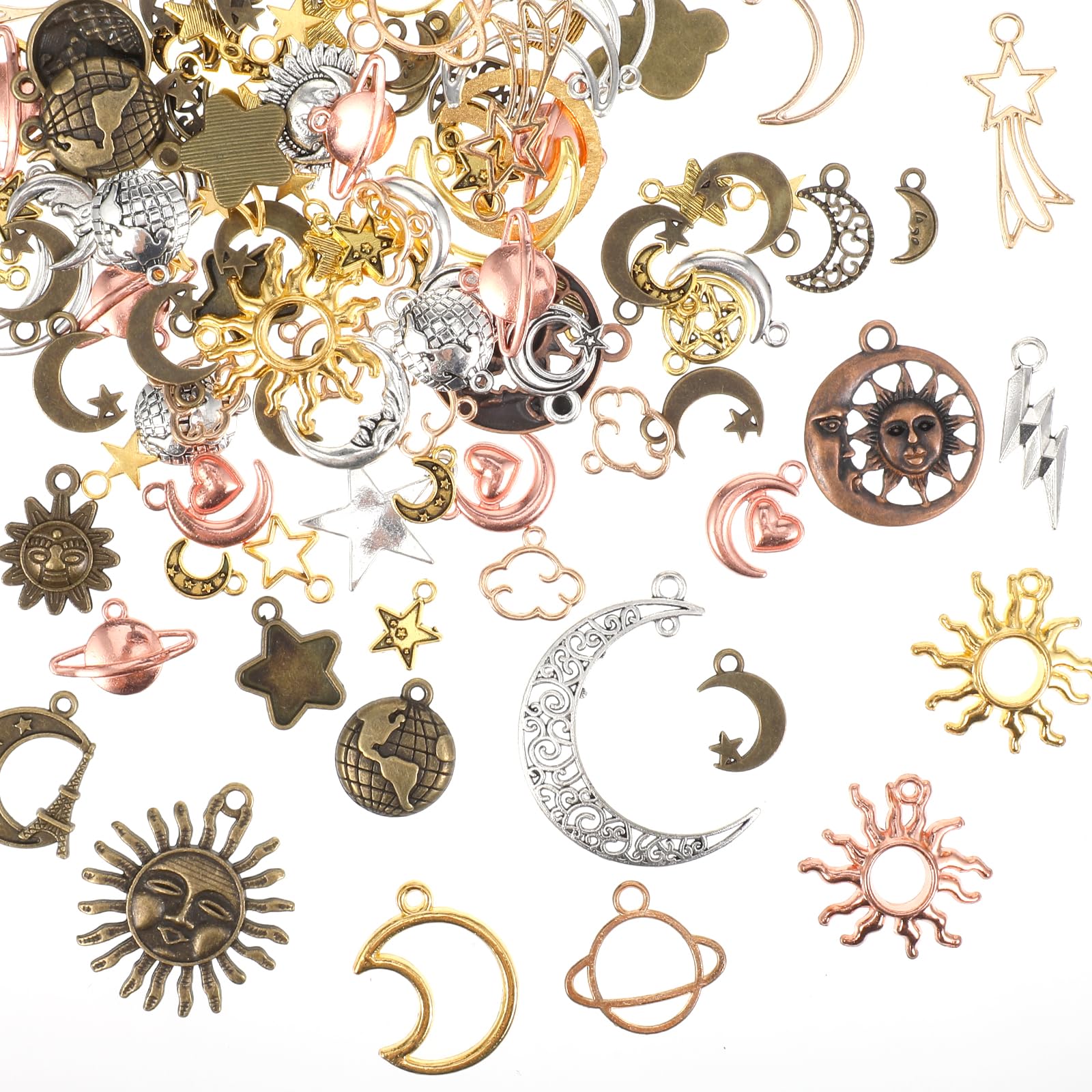 PEOVLVN Assorted Metal Charms for Jewelry Making - Star, Moon, Pendants - DIY Bracelet, Necklace Making & Crafting