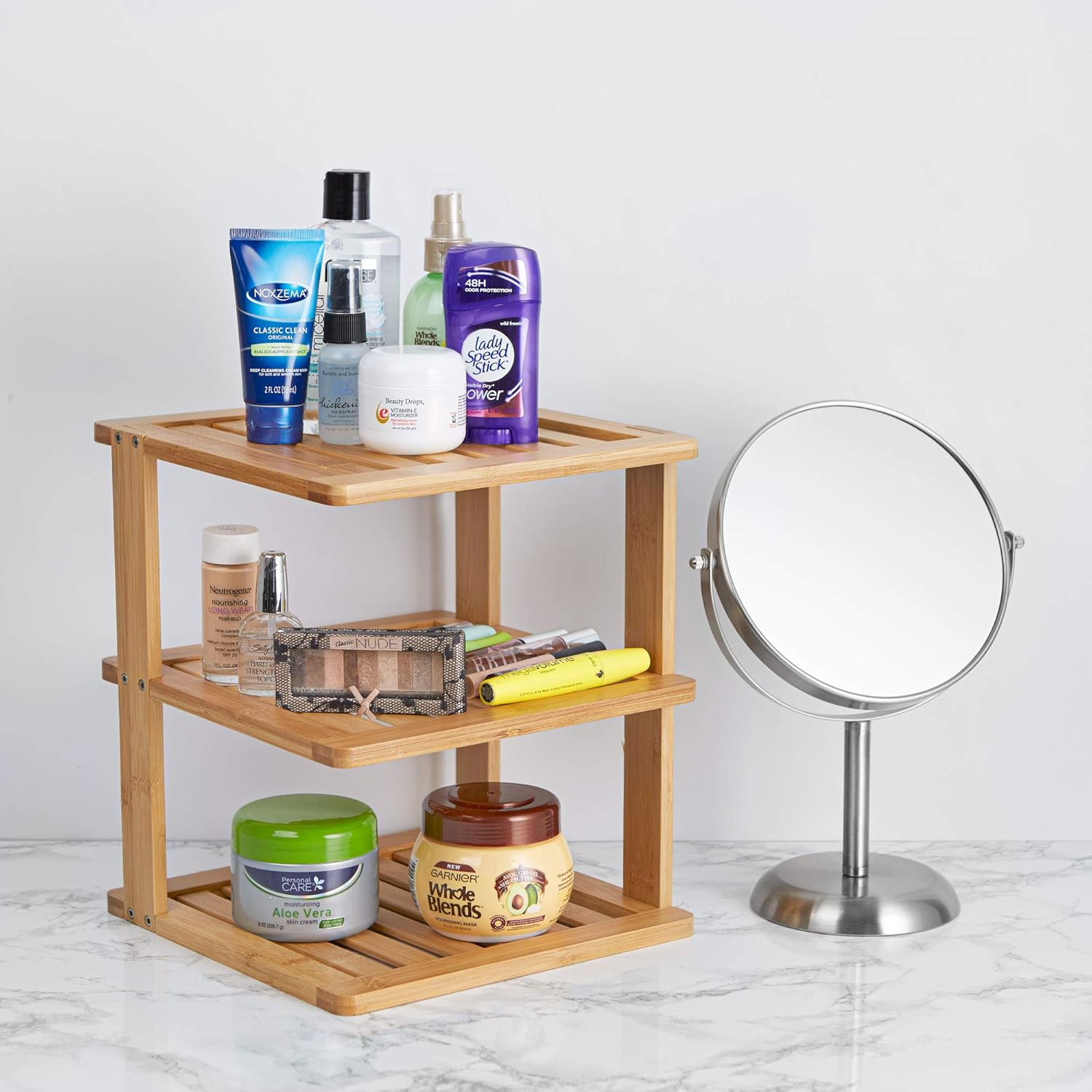 Bamboo Corner Shelf - 3 Tier 10 x 10 inch and 11.5 inches high. Kitchen Cabinet Organizer - Pantry Organization and Storage - Bathroom Countertop Shelves: Kitchen & Dining