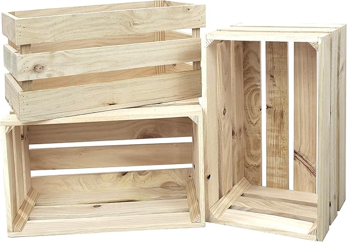 Decowood - Pack de 3 Cajas Fabricadas en Madera de Pino Gallego