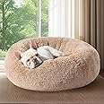 Bedsure Calming Dog Bed for Medium Dogs - Donut Washable Medium Pet Bed, 30 inches Anti-Slip Round Fluffy Plush Faux Fur Cat Bed, Fits up to 45 lbs Pets, Camel