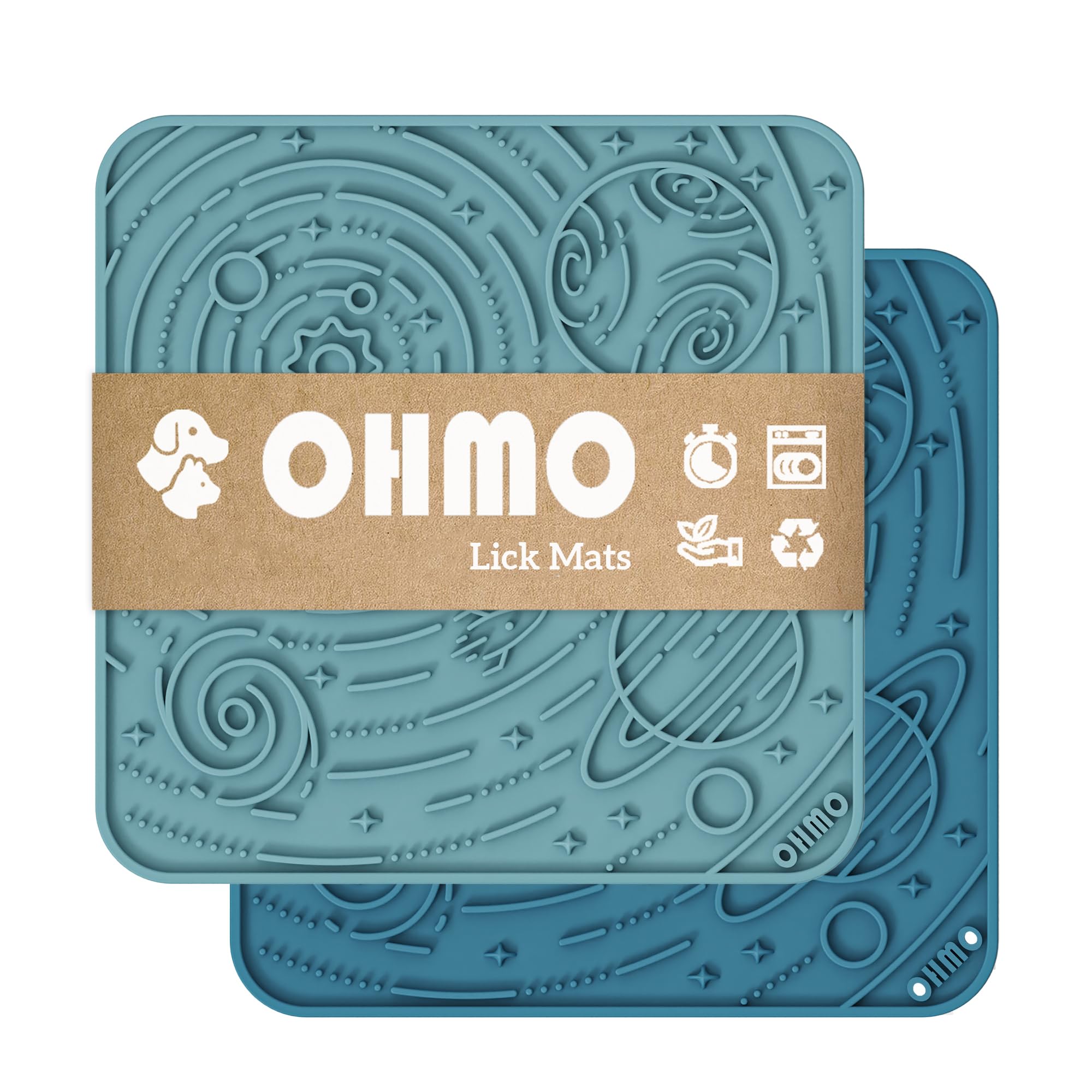 OHMO Licky Mat for Dogs and Cats(Large, 2pcs) Enrichment Accessories Toy Space Star Easy Clean Pet Slow Feeder with Suction Cups, Licking Pad for Anxiety Relief and Boredom Reduction