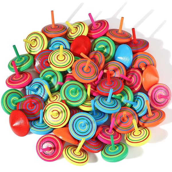 Aoriher Wood Spinning Tops for Kids, Colorful Wooden Gyroscopes Toy, Educational Kindergarten Toys, Rainbow Spin Tops fo