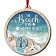 Palorix Beach House Christmas Decor,2023 Christmas Ornament - Beach Decoration Gifts for Women,Men,Family,Friend,Beach Party Decor,Beach Themed Gifts - Christmas Tree Decoration Wooden Ornament