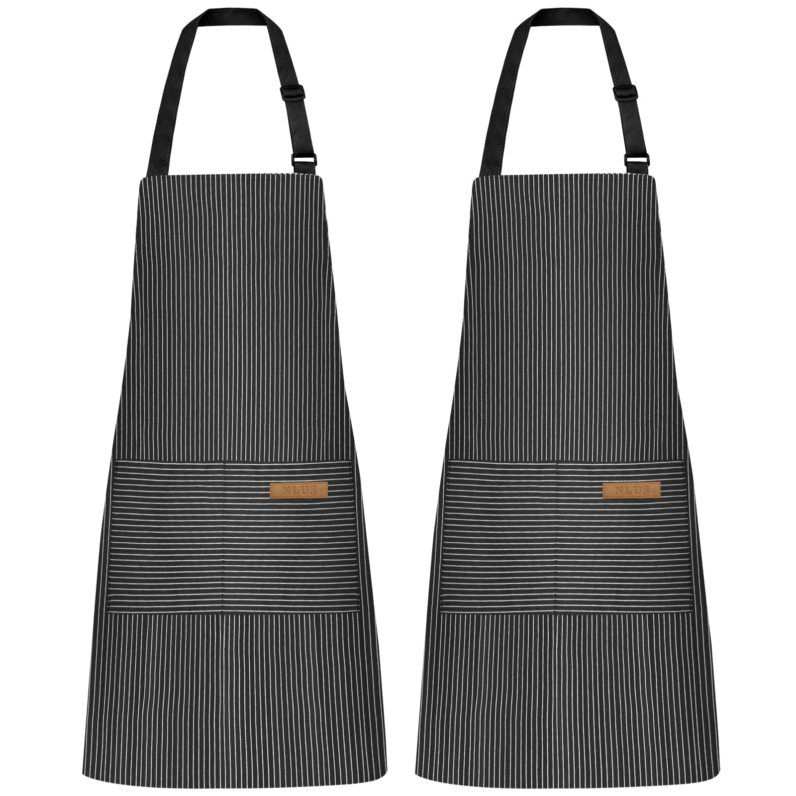 NLUS 2 Pack Kitchen Cooking Aprons, Adjustable Bib Soft Chef Apron with 2 Pockets for Men Women, Black, Brown, 29.5in X 25.6in
