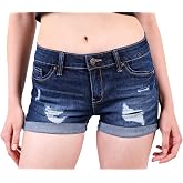 Wax Jean Women's Push Up Denim Jean Shorts with Destruction Light Acid Wash 90059