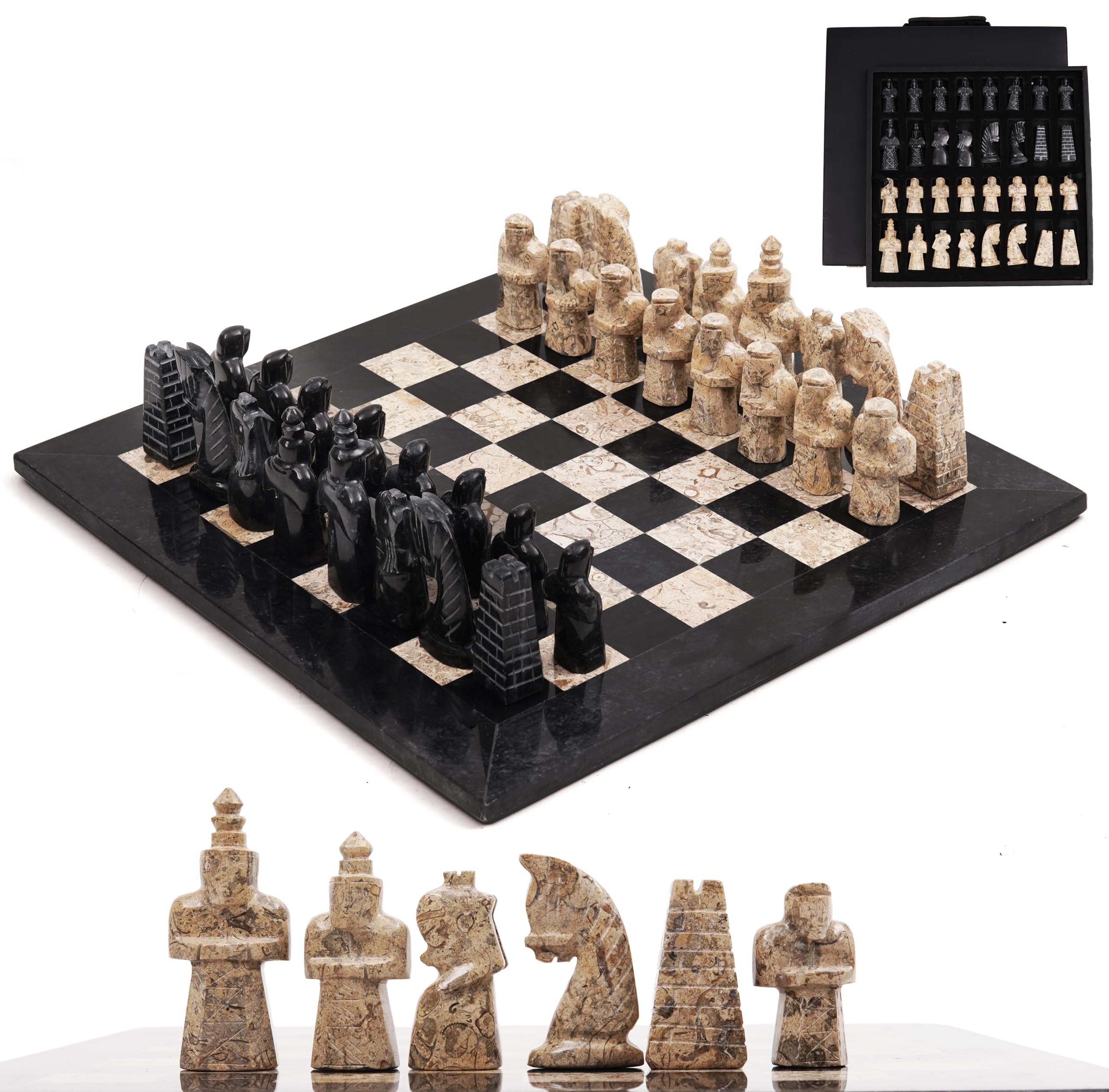 Radicaln Marble Chess Set 15" Inches Black & Coral with Storage Box Luxury Board Games for Adults, Ideal Marble Antique Chess Board Game Set & Chess Pieces