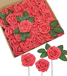 D-Seven Artificial Flower 50pcs Coral Fake Roses
