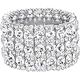 EVER FAITH Women's Round Shaped Austrian Crystal Wedding 3 Layers Luxury Elastic Stretch Bracelet