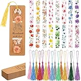 Humyoun 16 Set Flower Acrylic Bookmark Gifts for Women Clear Floral Bookmarks with Colored Tassels and Paper Sleeves Flower Page Marker Tassels Packaging for Teacher Writer Reader