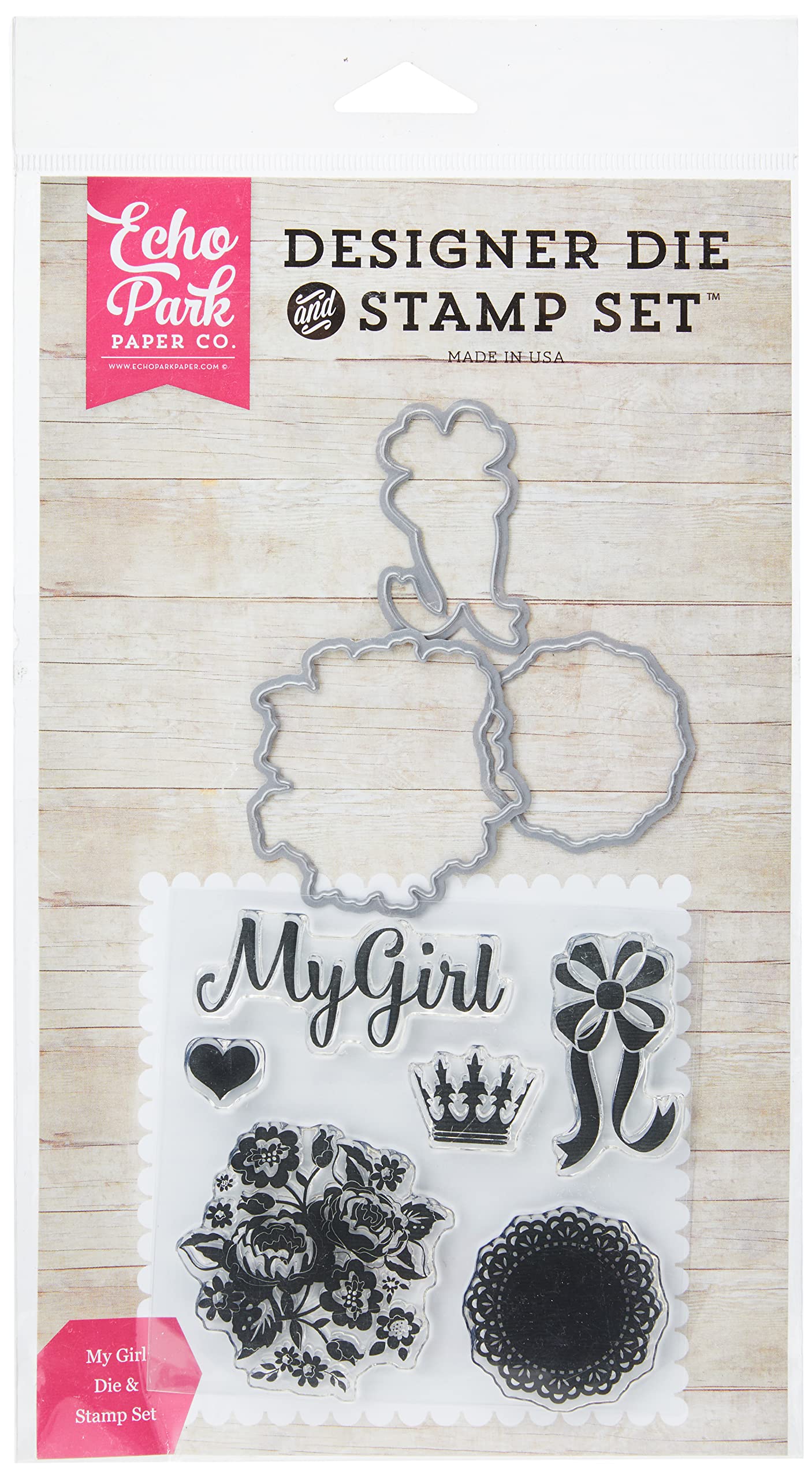 Echo Park Paper Echo Park Die & Stamp Combo Set-My Girl, Other, Multicoloured, 0.45x15.24x27.94 cm