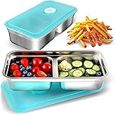 2Pcs Stainless Steel Snack Containers Reusable Snack Container with Lids Double Compartment Food Containers Box for Kids Grab and Go Condiment Lunch Meal Container Prep for Travel School Dinner Office