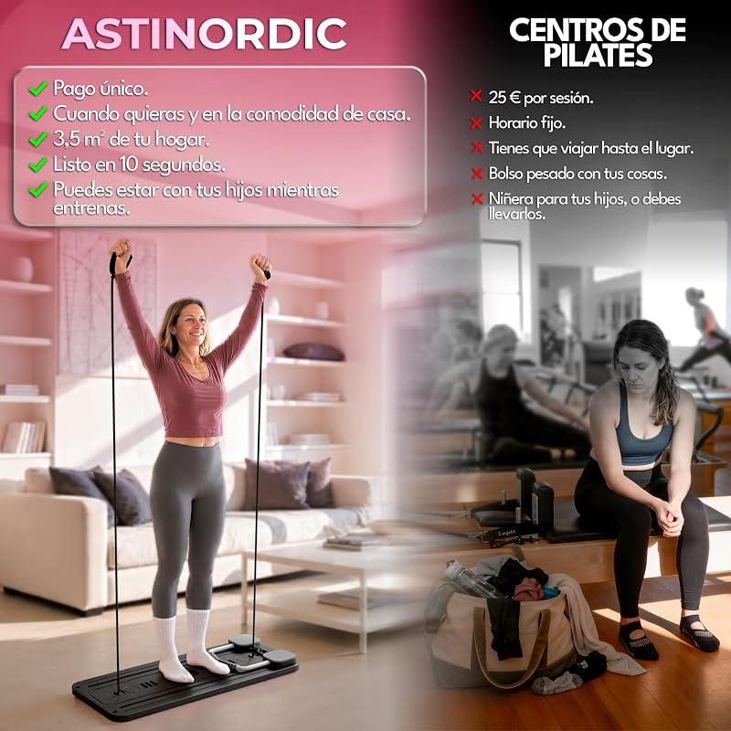 Pilates Reformer Dobrável com Acessórios & 10 Guia de Exercícios | Ideal para Casa, Ginásio e Reabilitação | Melhora Força e Flexibilidade | Design Compacto e Portátil (Preto)