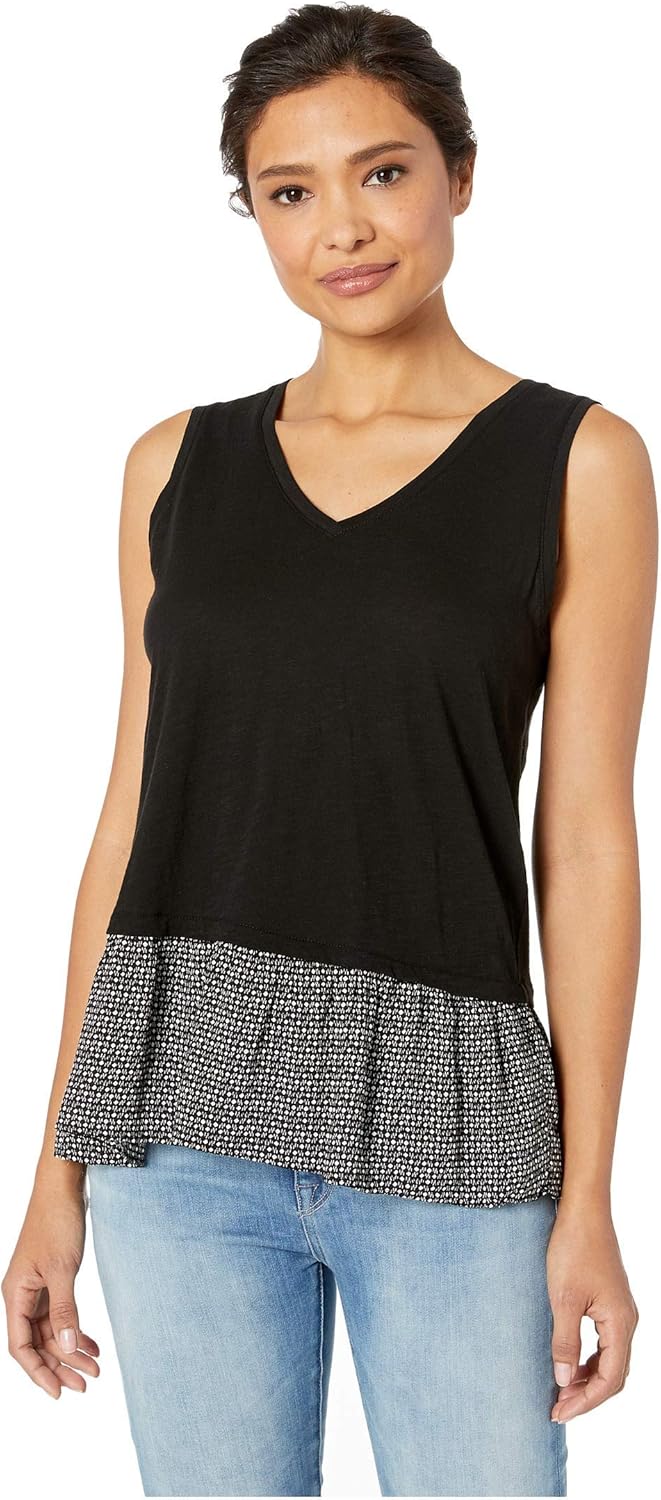 Vince Camuto Sleeveless Mix Media Diamond Dash Underlay Top Rich Black XL (16)