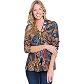 Ali Miles Women's Knit Popover Tunic V-Neck with Button Detail