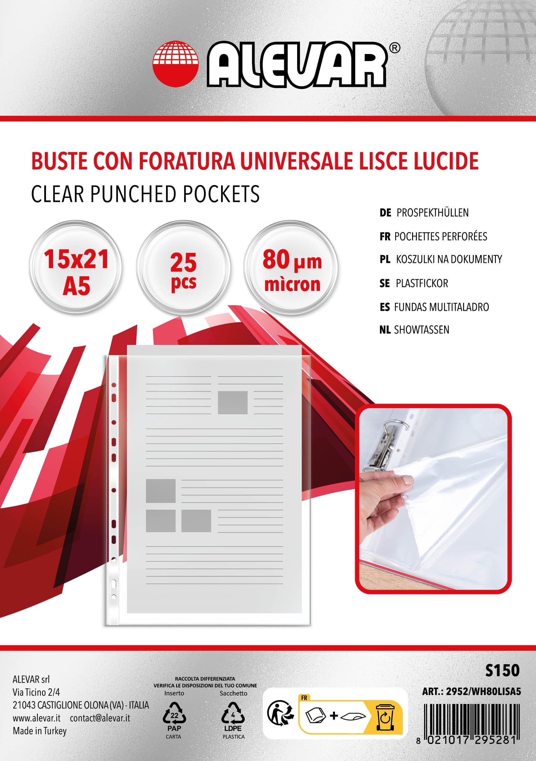 Plain Universal Punched envelopes F.to A5 015 Conf. 25 pcs.