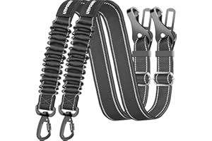 URPOWER 3-in-1 Dog Seat Belt for Car, 2 Pack Adjustable Bungee Dog Car Harness with Seatbelt Buckle & Latch Hook, Reflective & 360° Swivel Heavy Duty Pet Safety Belts for Dogs and Cats