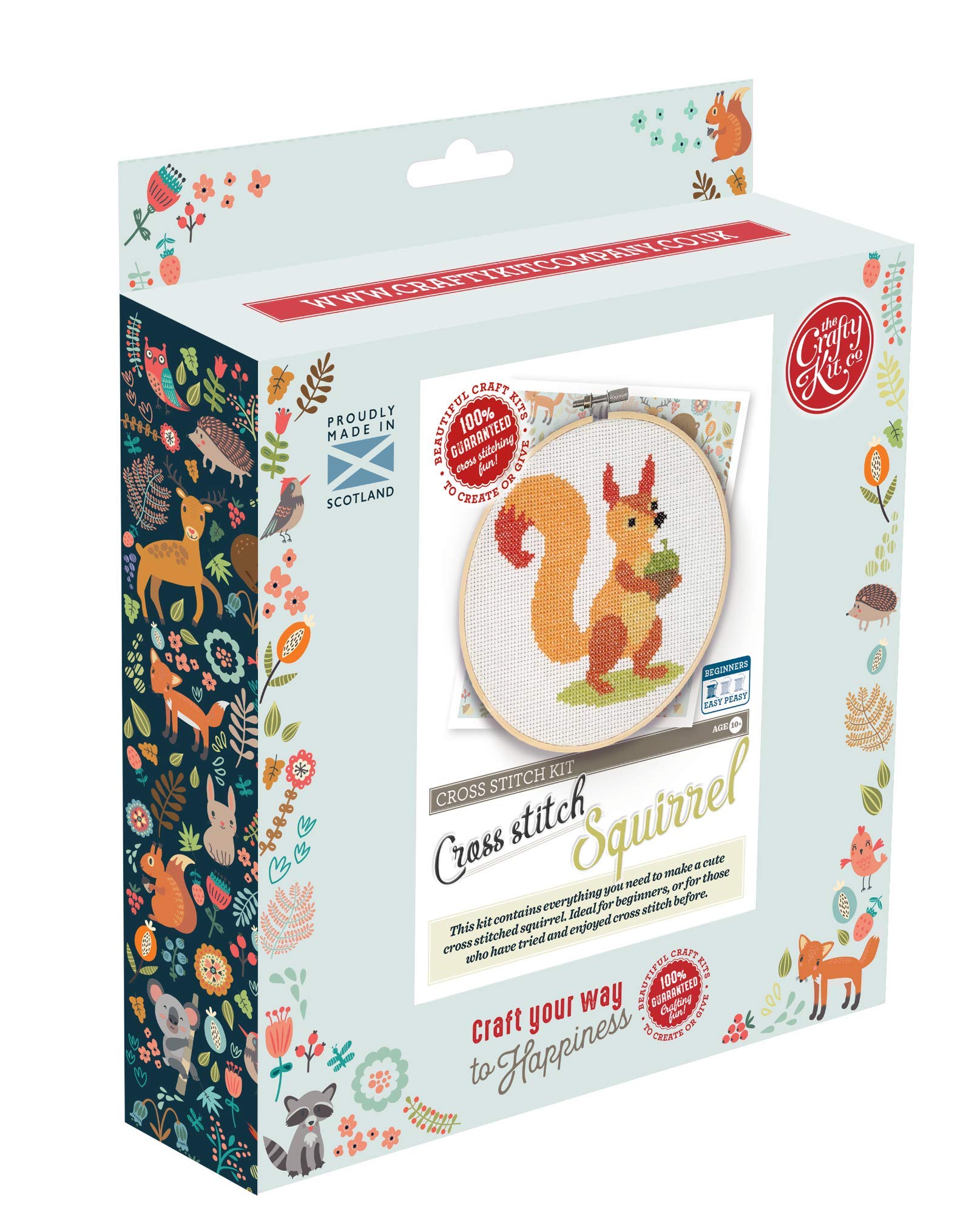 The Crafty Kit Company Squirrel DIY Cross Stitch Craft Kit for Beginners Kids and Adults - Made in The UK