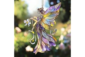 GIKZO Flower Fairy Acrylic Suncatcher Stained Glass Effect Window Car Hanging Christmas Ornament Indoor Outdoor Decor Garden Sun Catcher Panel Gifts for Fairy Tale Lover for Women Mom Grandma