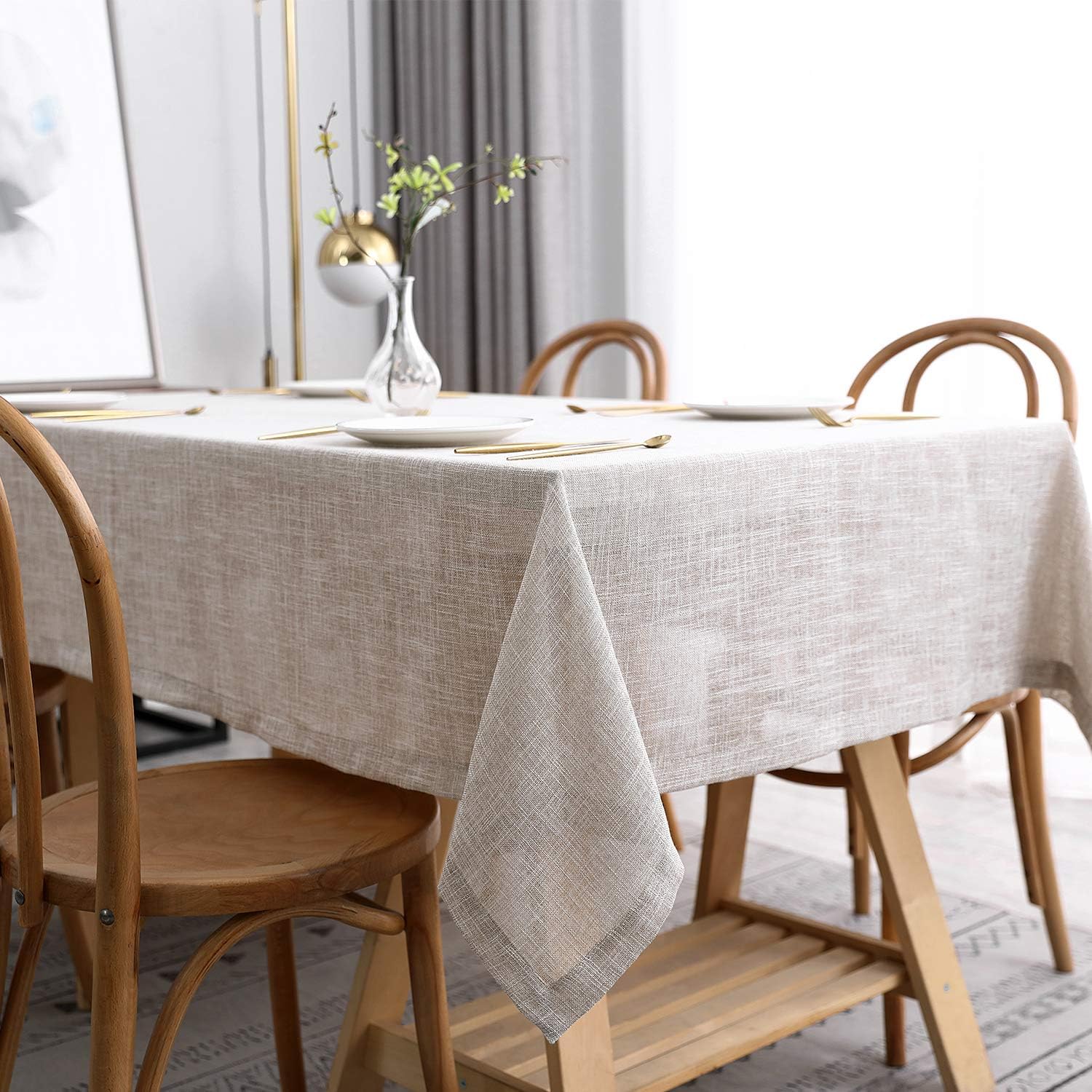 maxmill Flaxy Faux Linen Table Cloth with 2-Tone Slubby Texture Wrinkle Resistant Anti-Shrink Soft Tablecloth for Kitchen Dining Tabletop for Buffet Banquet Rectangle 52 x 70 Inch Linen: Home & Kitchen