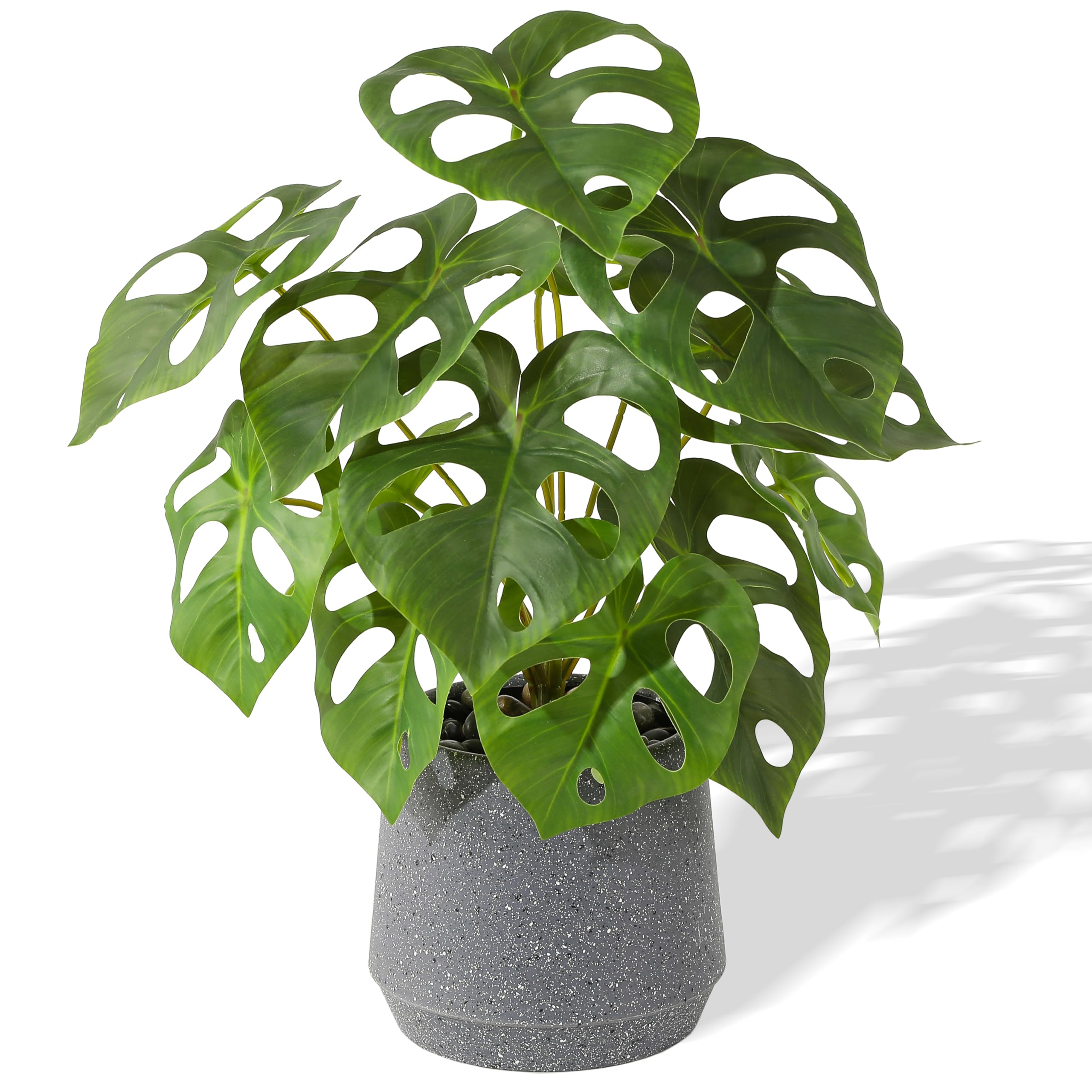 LUWENER Artificial Monstera Plant in Pot, 14" Potted Fake Plant with Stones Decor, Faux Green Plant for Living Room Office Home Decoration