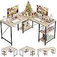 Bestier L Shaped Desk with Shelves 86.6 Inch Reversible Corner Computer Desk or 2 Person Long Table for Home Office Large Gaming Writing Storage Workstation P2 Board with 3 Cable Holes, Oak