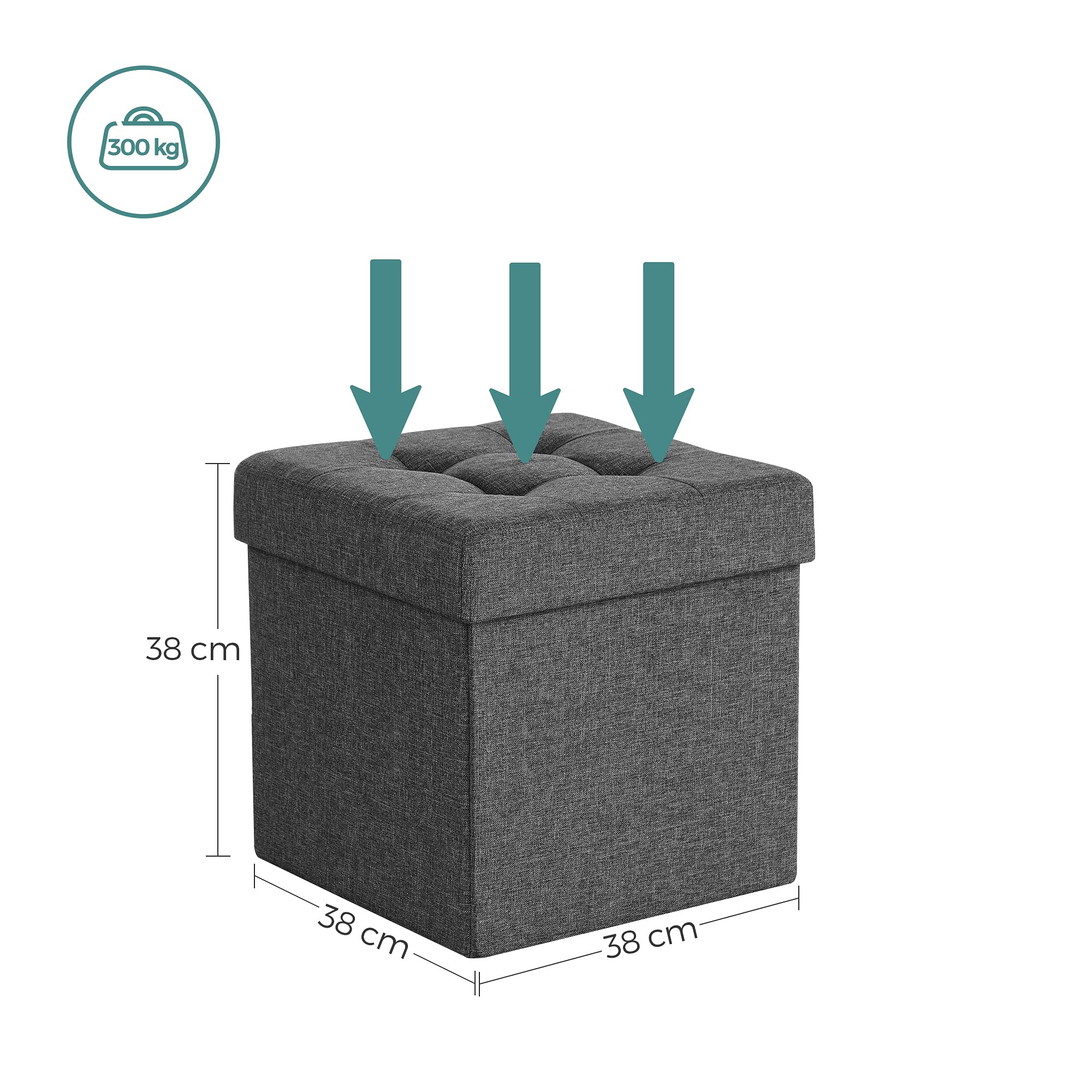 SONGMICS Sitzhocker mit Stauraum, faltbarer Hocker, Fußhocker, Falthocker, Sitzwürfel für Wohnzimmer, Schlafzimmer, 38 x 38 x 38 cm, dunkelgrau LSF27Z 6