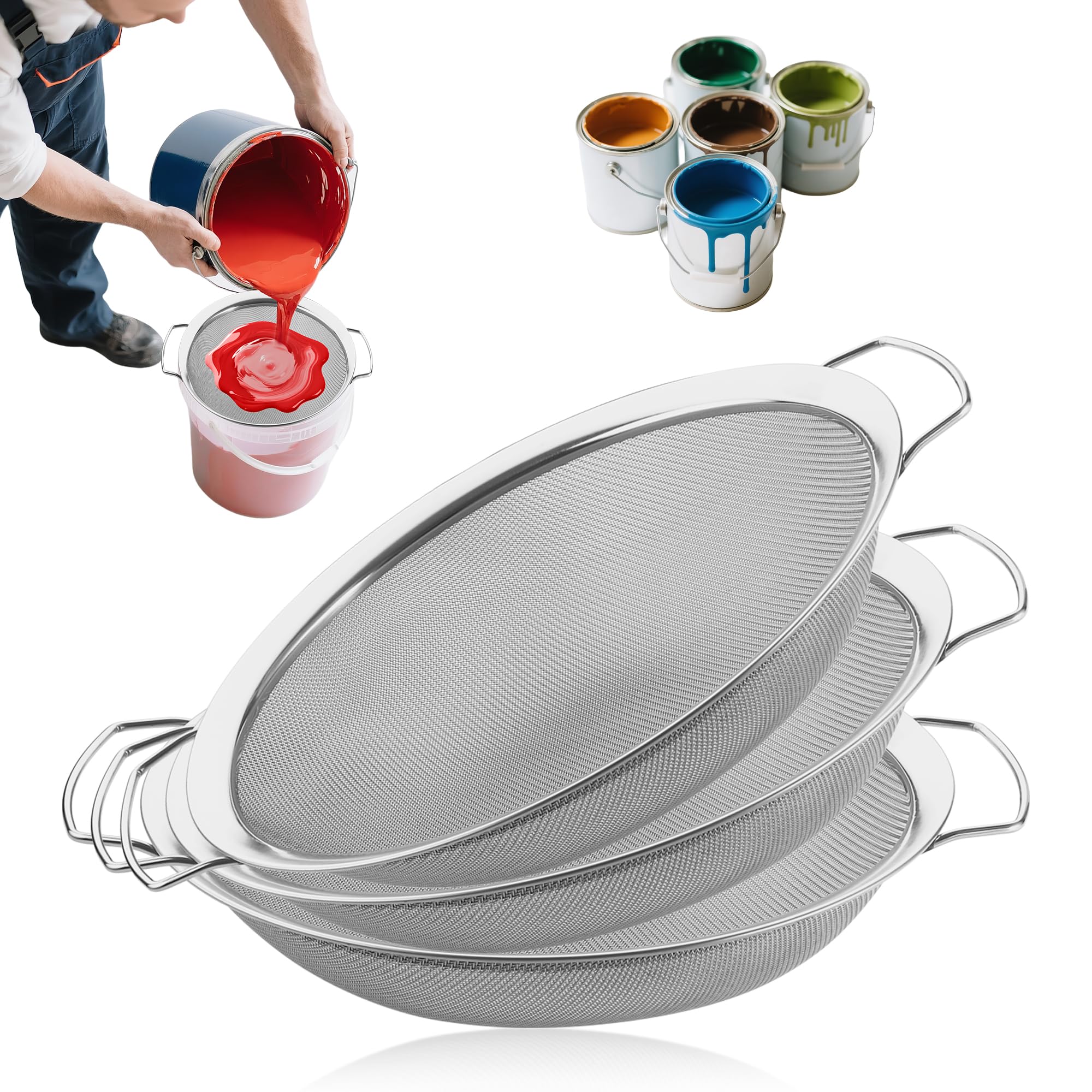 Photo 1 of 3 Pack 60 Mesh Stainless Steel Fine Mesh Paint Strainer for 5 Gallon Bucket, Paint Strainer Tool for Filtering Debris, Particles and Impurities from Paint and Liquids Drain, Rinse Food, Easy to Clean