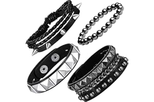 XIANNVXI 4Pcs Spike Bracelet Goth Punk Bracelet for Men Women Leather Cuff Adjustable Black Bracelet