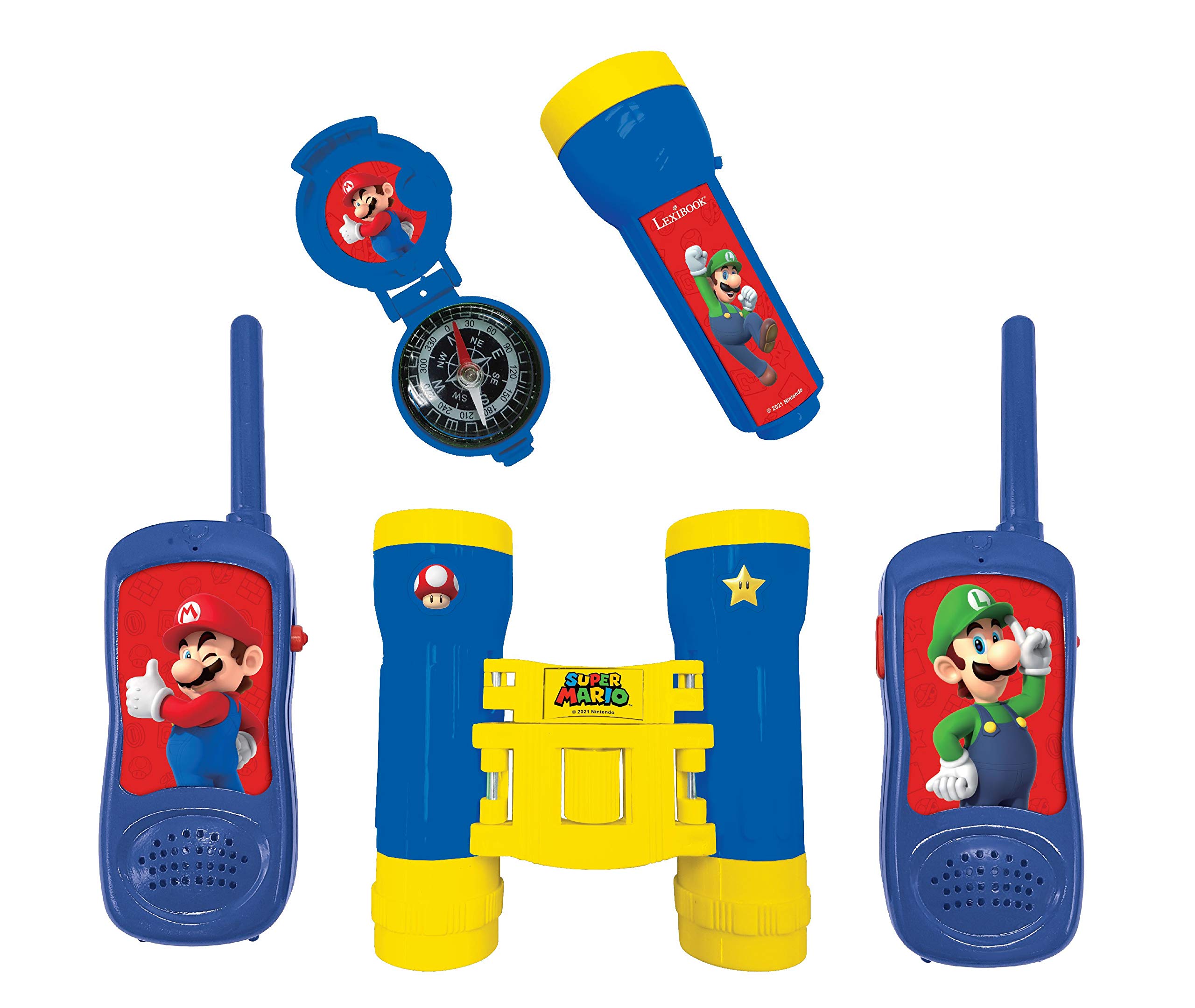 LEXIBOOK, Super Mario, Adventurer Set for Children, Walkie-Talkies, Binoculars, Compass, Torchlight, Blue/Yellow, RPTW12NI