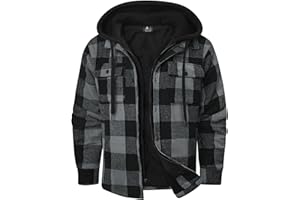 Dekomere Men's Thick Fleece Plaid Jacket Flannel Shirts Sherpa Lined Full Zip Up Hoodie Winter Coat with Pockets