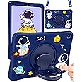 Wazzasoft for Samsung Galaxy Tab A7 Lite 8.7” Case Boys Cute Astronaut Cover Kawaii 3D Cartoon Spacemen Girls Cool with Rotating Handle Stand + Strap Soft Silicone Funda for Galaxy A7 Lite Table Cases