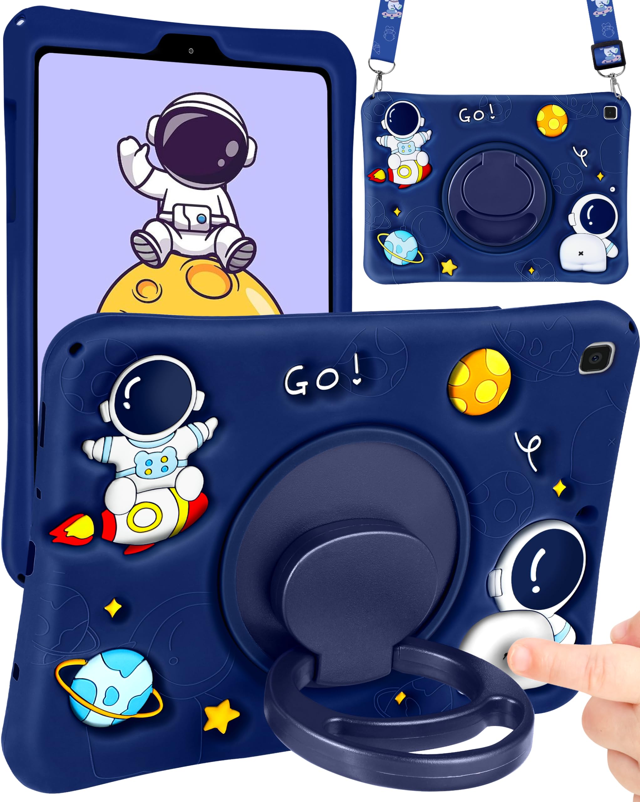Photo 1 of Wazzasoft for Samsung Galaxy Tab A7 Lite 8.7” Case Boys Cute Astronaut Cover Kawaii 3D Cartoon Spacemen Girls Cool with Rotating Handle Stand + Strap Soft Silicone Funda for Galaxy A7 Lite Table Cases