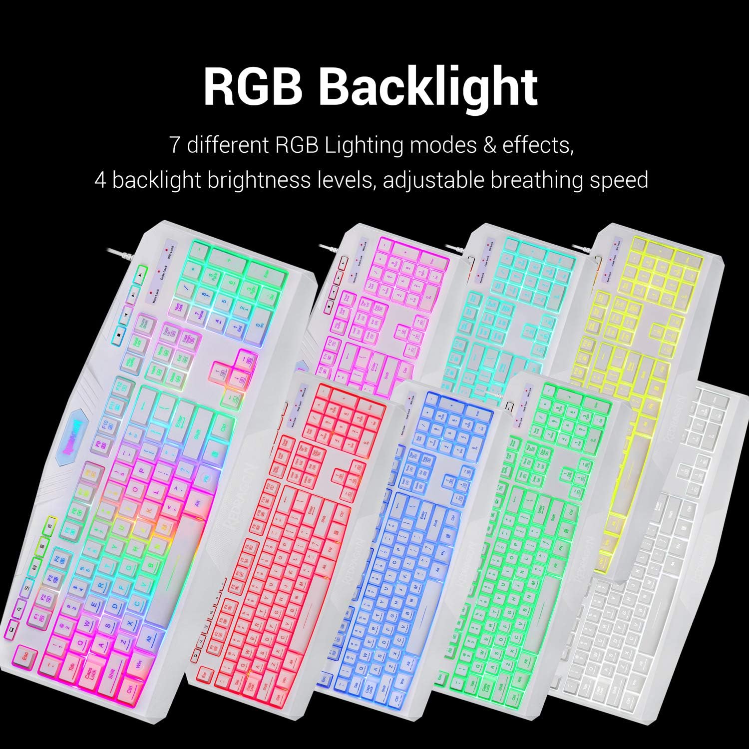 Redragon S101 Wired Gaming Keyboard and Mouse Combo RGB Backlit Gaming Keyboard with Multimedia Keys Wrist Rest and Red Backlit Gaming Mouse 3200 DPI for Windows PC Gamers (White): Computers & Accessories
