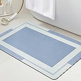 Ultra Thin Bath Mat, Upgrade Backing Non Slip Thin Bath Mats Fit Under Door, Quick Dry Ultra Absorbent Bathroom Rugs, Machine Washable Bath Rugs for Bathroom, Bathtub & Kitchen, Blue/Bordered/32"x20"