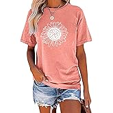 EADINVE Women's Summer Short Sleeve Cute Sunflower Graphic Printed Tee Vintage T Shirt Cotton Tops Novelty Cool Shirts