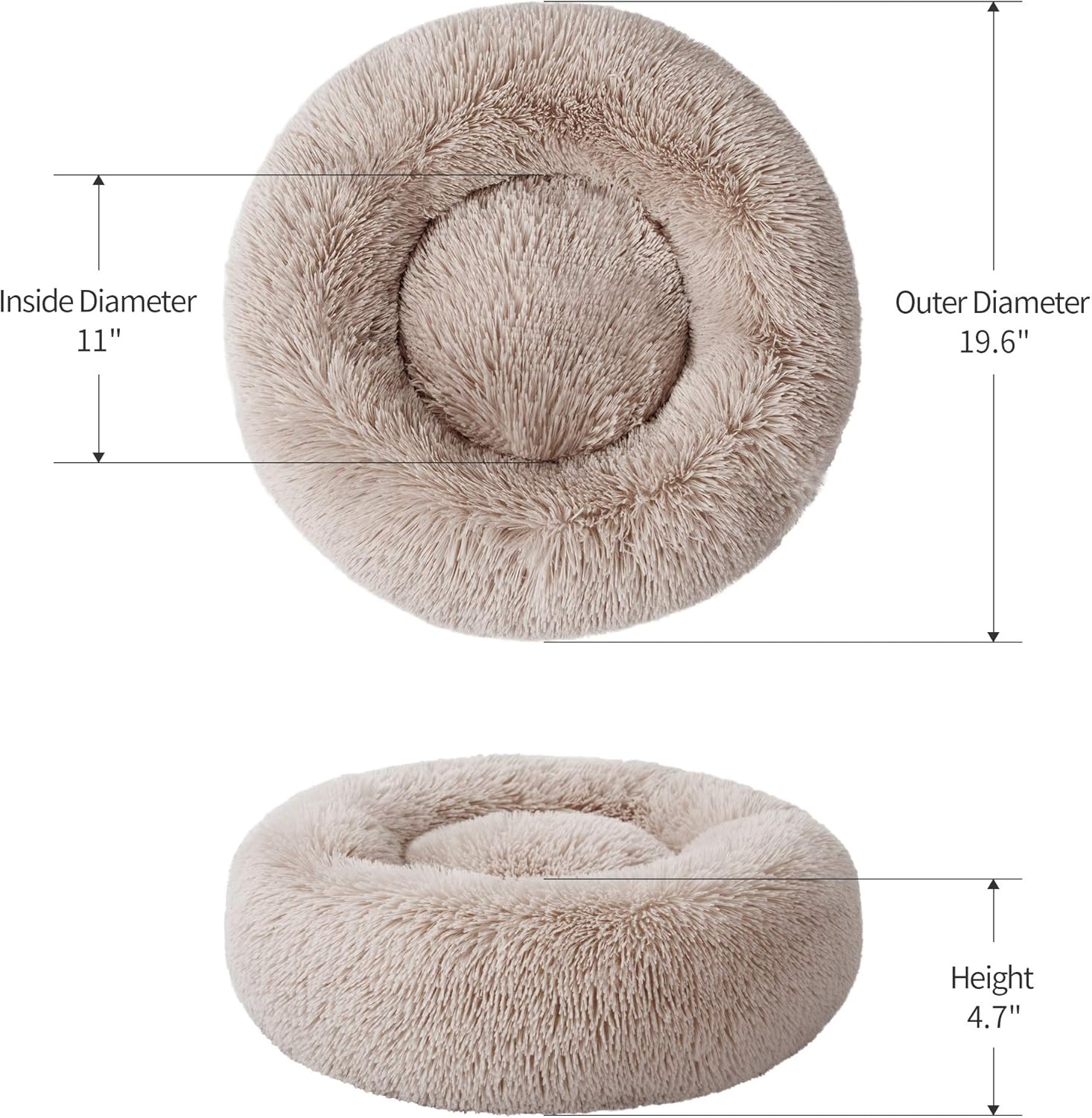 Love's cabin 20in Cat Beds for Indoor Cats - Cat Bed with Machine Washable, Waterproof Bottom - Taupe Fluffy Dog and Cat Calming Cushion Bed for Joint-Relief and Sleep Improvement : Pet Supplies
