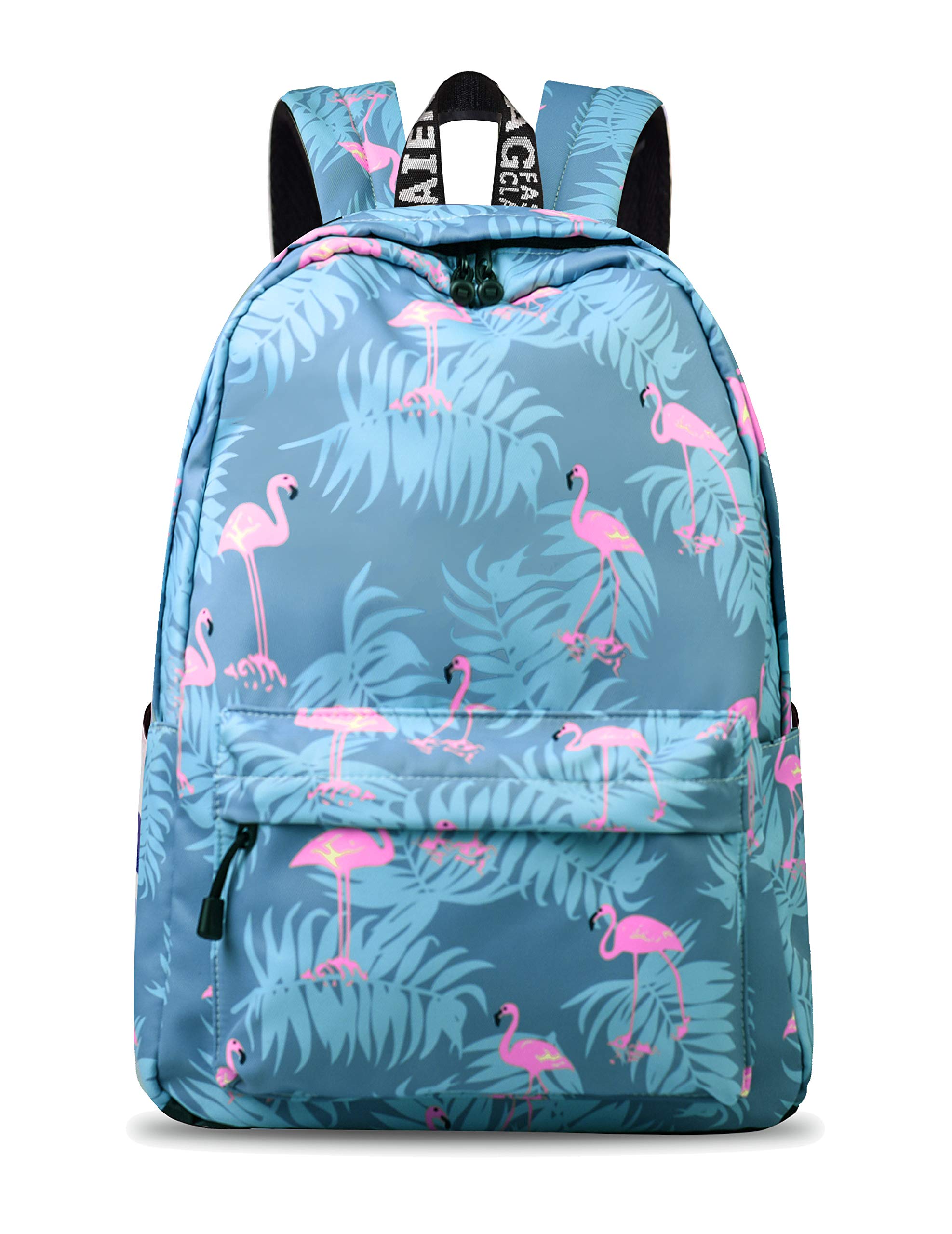 YANAIER Waterproof School Backpack for Girls Teens Cute Print Bookbag Laptop Backpack Women Travel Casual Daypack Blue Flamingo-1