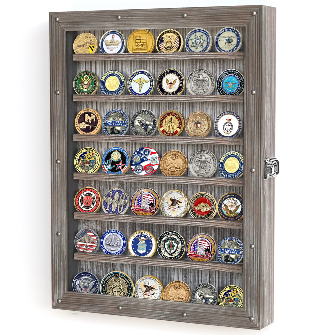 Photo 1 of Military Challenge Coin Display Case Holder, 13x17.5 inches Large Cabinet Wall Mount - MK614A (Rustic Wood)