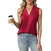 Blooming Jelly Women's Dressy Tank Tops Summer Sleeveless Work Blouses Silk Satin V Neck Shirts Business Casual Outfits