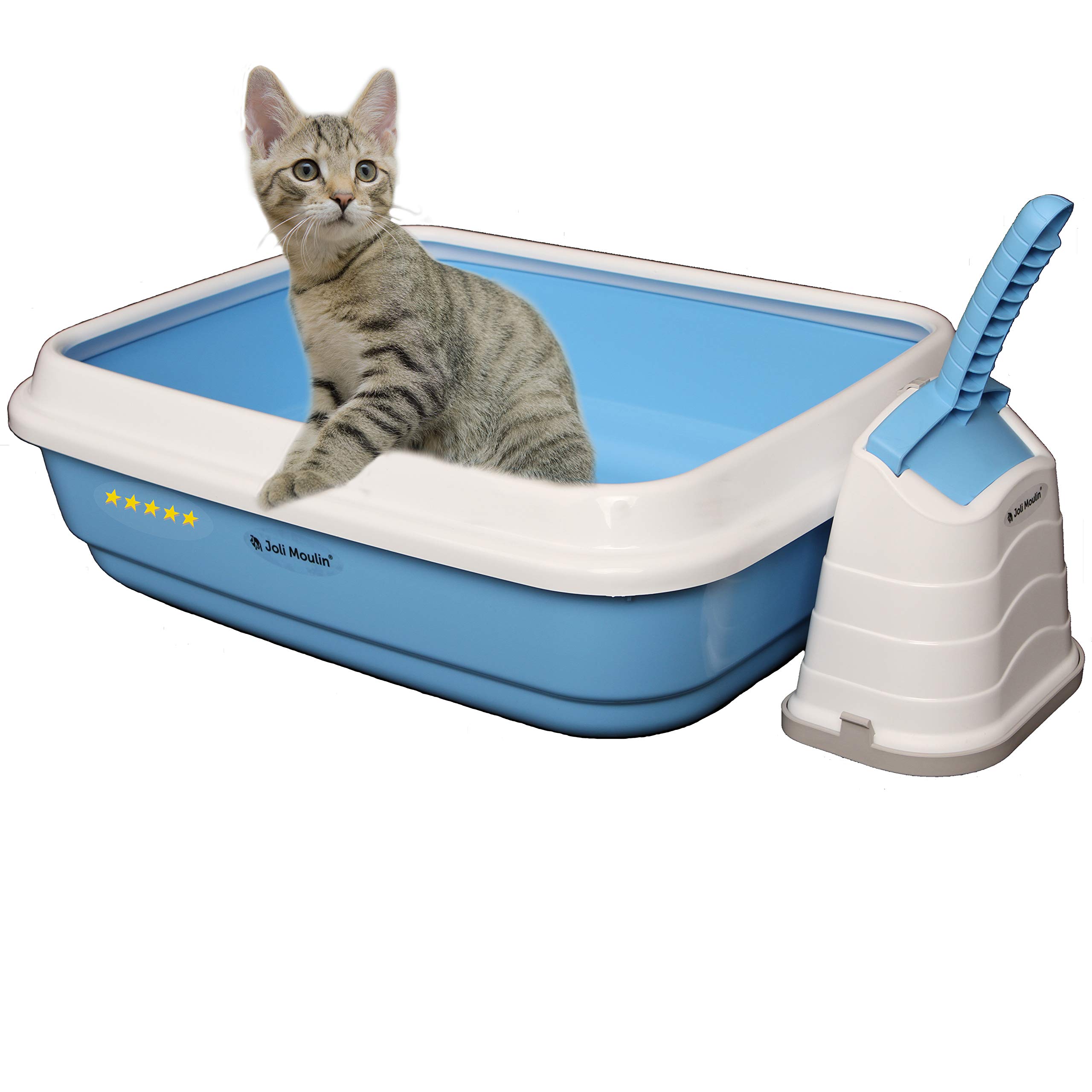 Joli Moulin Premium Set Open Cat Litter Tray with Rim 40 x 50 x 15 cm Set with Litter Scoop and Hygiene Container Italian Design