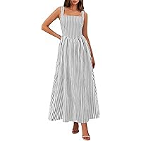chinese dress ladies CUPSHE Women's Striped Drawstring Waist Maxi Dress Sleeveless Long Dresses  Casual Summer, Small Black at Amazon Women's Clothing store