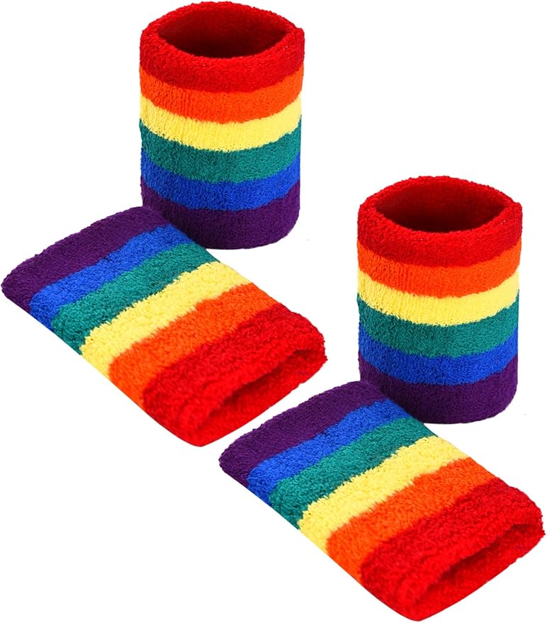 4 Pieces Terry Wristbands Rainbow Wristband Wrist Sweatbands for Sports