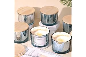 Simeitol 6pcs 16oz Blue Candle Jars for Making Candles, Speckled Glass Candle Vessels with Lids, Bulk Empty Candle Containers, Blue Wedding Centerpieces, Baby Shower Party Table Decorations