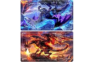 BVDIKMI Playmat for MTG with Zones (2 Pack), Card Game Mat Non-Slip Rubber Base and Stitched, 24 x 14 inch TCG Play Mat for MTG and Other Card Games, Blue and Red Dragons