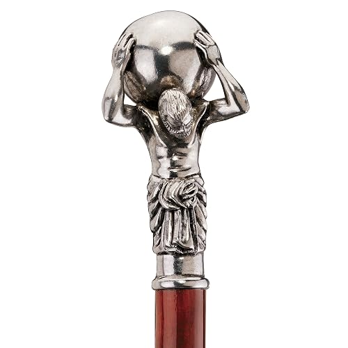 Design Toscano Ornate Pewter Walking Stick - Classic Double-Crook Handle, Hardwood Shaft With Rubber Tip