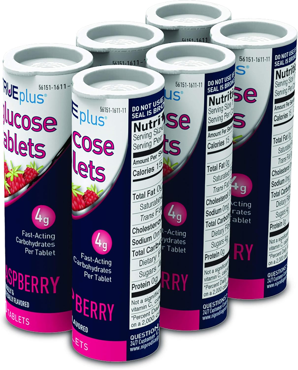 TRUEplus® Glucose Tablets, Raspberry Flavor - 6X 10ct Tubes: Health & Personal Care